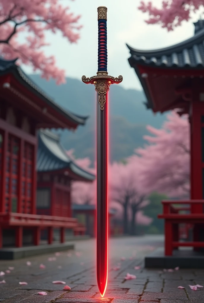 Create a legendary Japanese style long straight katana,with double red edge