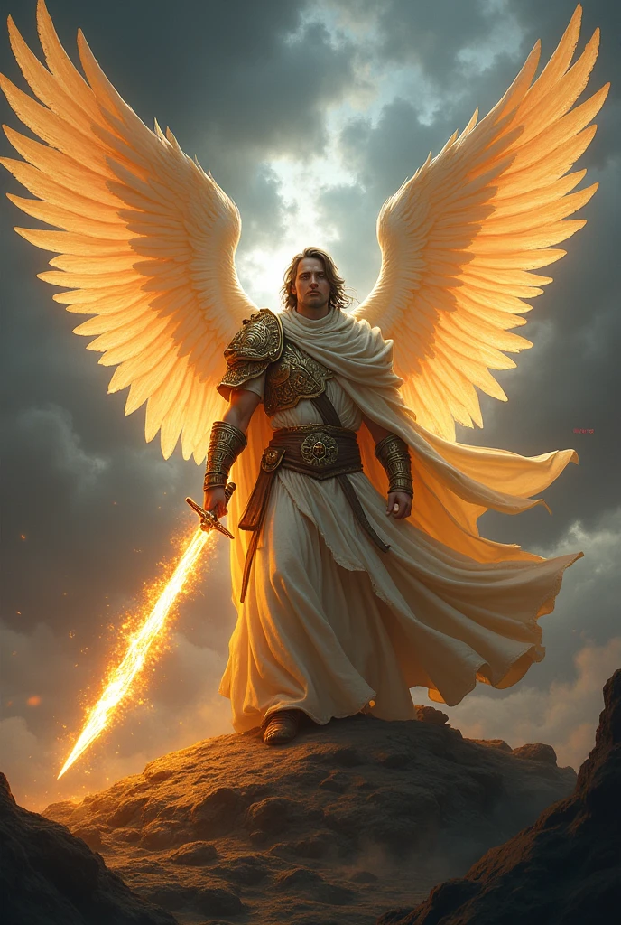 Warrior of light with angel wings, wearing heavy cloth, wielding a flaming sword, in the style of dnd character, award winning digital art, epic fantasy, dark sky
seed: 3917332007 | scale: 1.1 | steps: 22