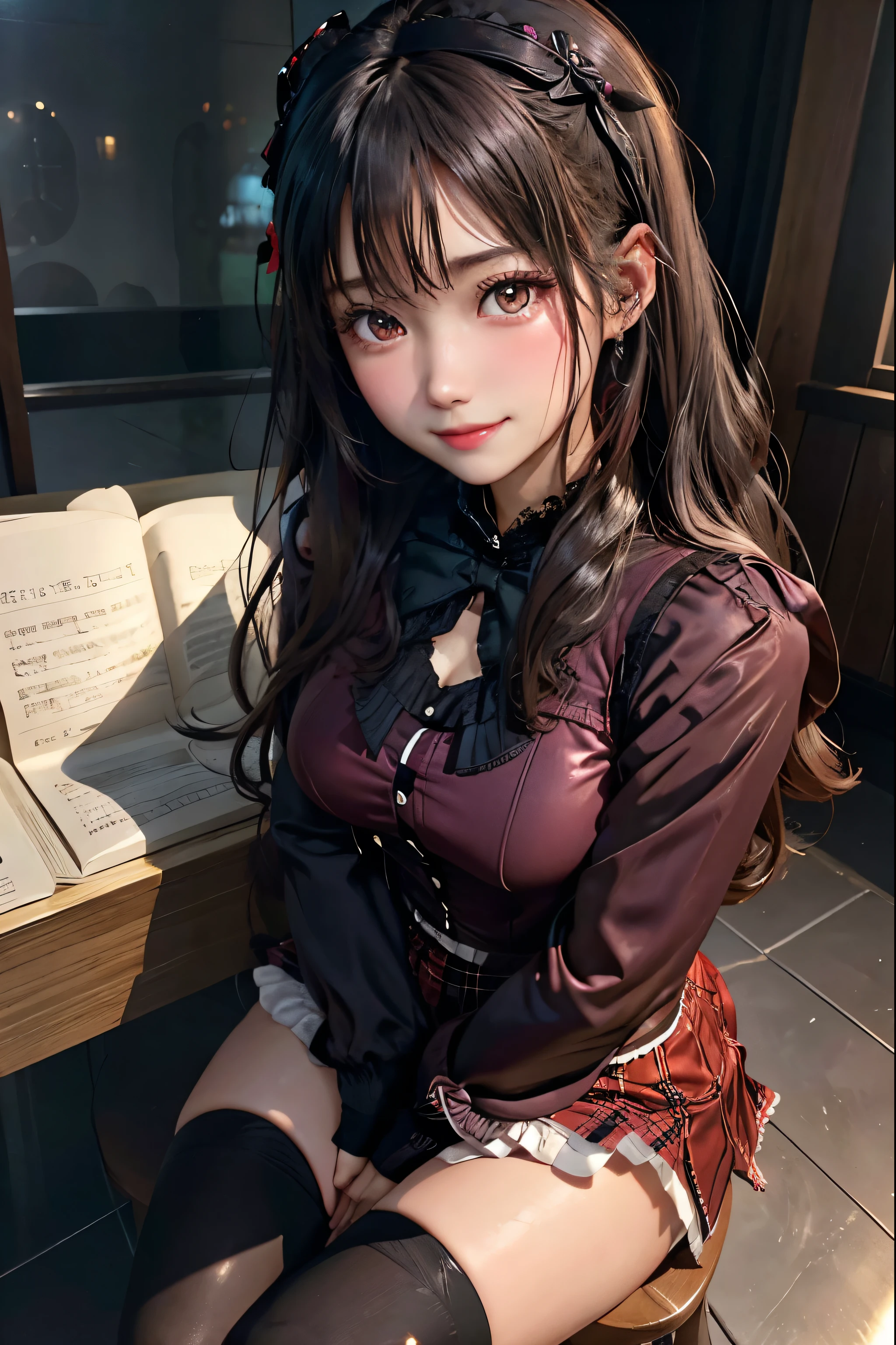 high school girlブレザー、high school girl、Red checked skirt、JK Style、Jacket、smile、garter、Knee socks、Panty stocking、Otherworldly beauty、Really cute、boredom、Extraordinary beauty、Dark black eyeshadow、sorrow、Good skin radiance、Long Hair Straight Hair、Dark Gothic Makeup、Dark smile、Beautiful woman、Stained Glass Background、On the table、Highest quality、5 reference books、Sweat glistens on my chest、Sweat glistens on my face、Thigh sweat、sweating、Black frill East size Regular size、Dark pink hair、、Sweat on your thighs、Sweat a lot and become sticky。、My thighs are sticky and shiny、Sweating on thighs and chest、Small breasts、Slightly slim、Sweating all over the body、play piano、sit and play an instrument、Thin legs、Two people、Lesbian couple、hug、My girlfriend has a really cute face、My female friend has a very beautiful face.、Do lesbian play、Super straight hair、Extremely fair skin、