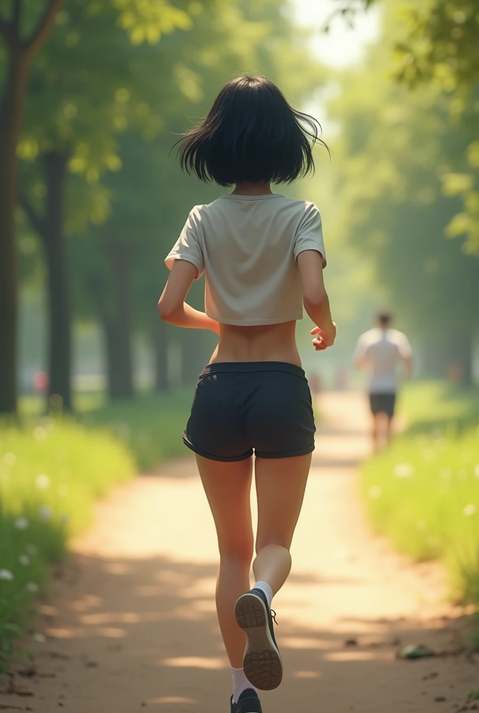 ((speed)),I was attacked by a fart, (((Women who ????))),(a girl farting while jogging),speed,detailed eyes)(A woman pedestrian,(wearing a crop top shirt and shorts),(Her butt is facing the screen)) (black short hair),(asian woman),(park),(masterpiece:1.2、top quality, top quality의)、(very detailed CG Unity 8K 배경화면、very detailed、best shadow)、(detailed background)、(best lighting、very delicate and beautiful)、depth of field、1 girl、solo、