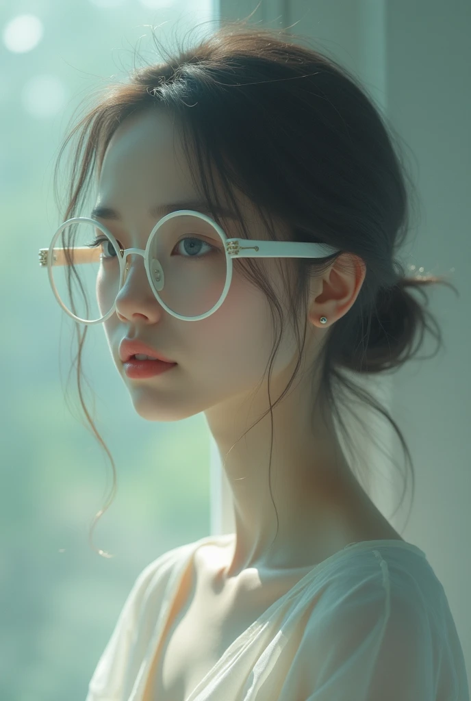 the thin girl wear White frame of glass