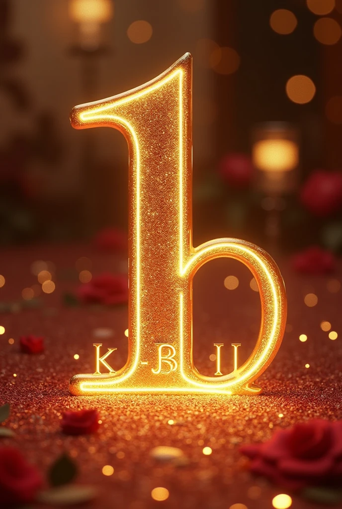 A big number "1", write "Year Anniversary" at the bottom of the number, background romantic celebration,Merg "K B" with the number "1"