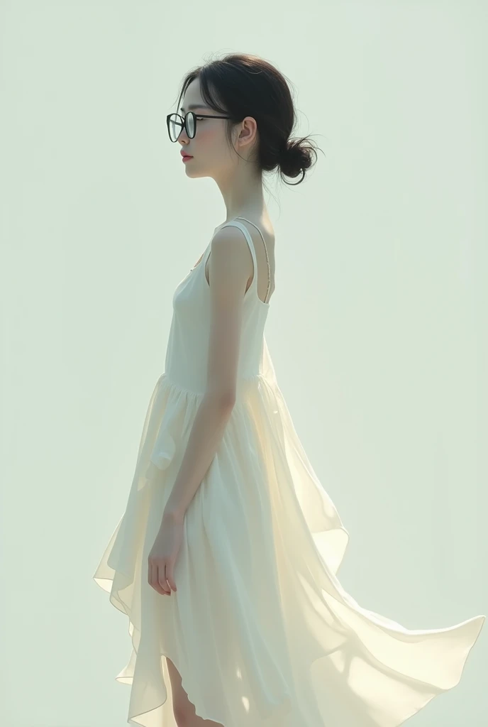 very  thin girl wear White frame of glass 