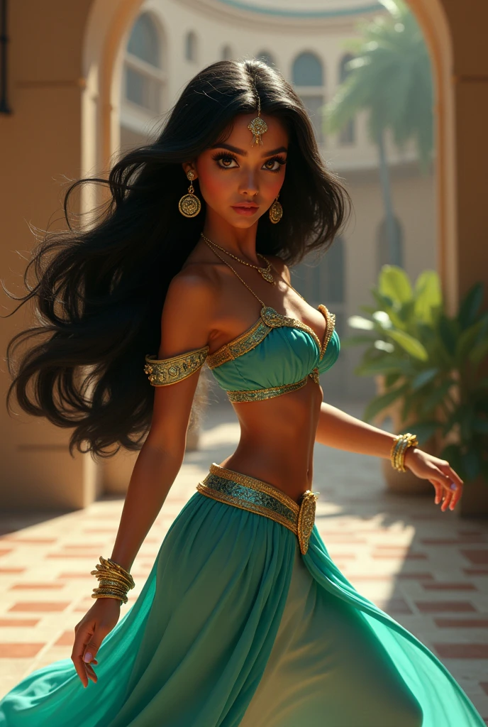 Stunning Princess Jasmine, photo in 8k, in action, cinematic.
