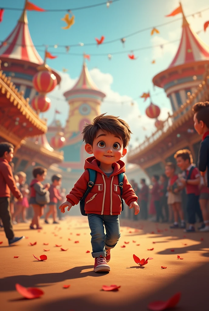 Young boy roaming around circus