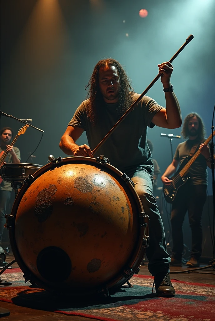 Musician playing bass drum
