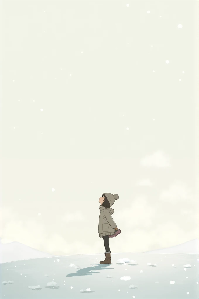 A girl in the snow looking up at the sky with a pose very popularized as an aesthetic