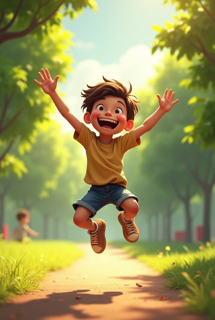 Boy jumping in a park