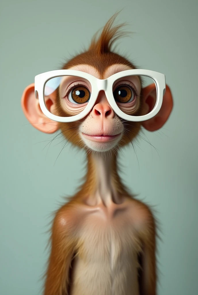 very thin monkey girl wear big White frame of glassb, funny photo