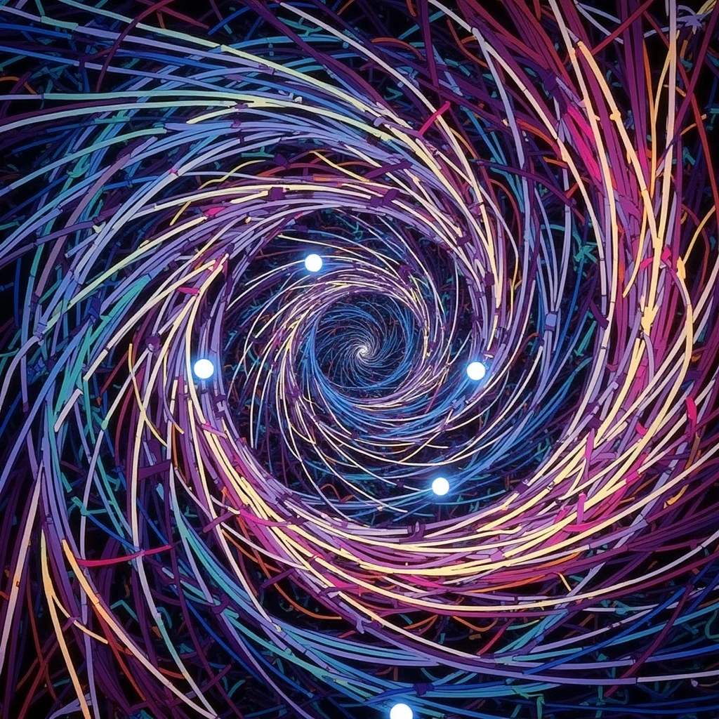 An abstract representation made of geometrical patterns and curved lines. ((changing, knowledge, defiance, plotting, foreseeing)),((violet,blue,purple)).((deep wiew)),photographic,ultra high resolution,hyperdetailed, masterpiece, 3d modelling, digital art, abstract art.