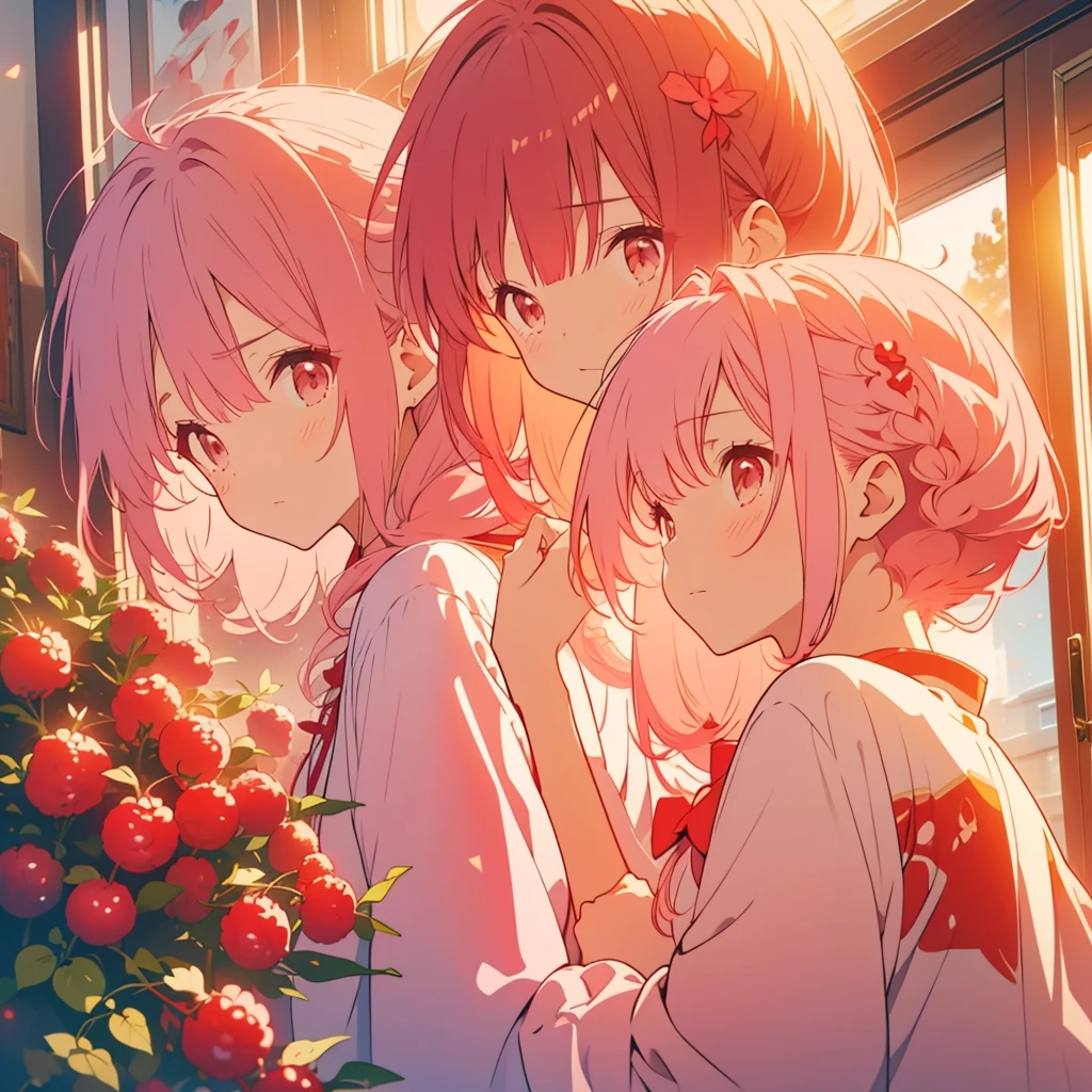 Red currant、Light pink hair girl、Bad mood、Morning sunshine