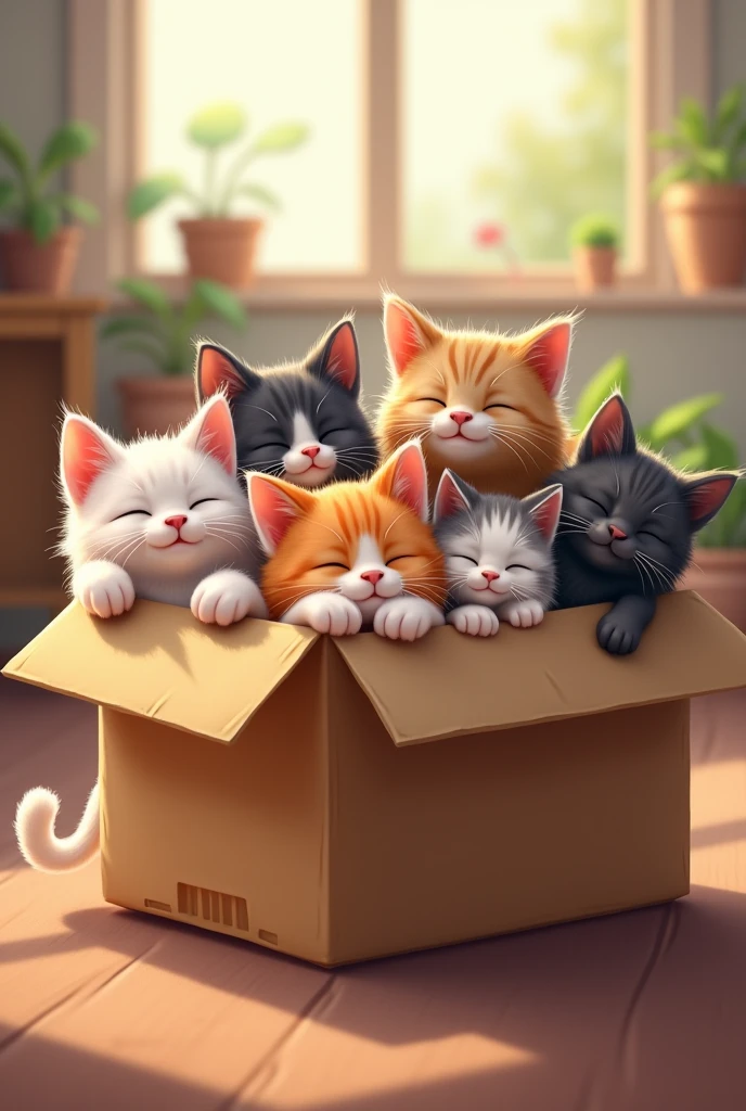 A box full of cute cats
