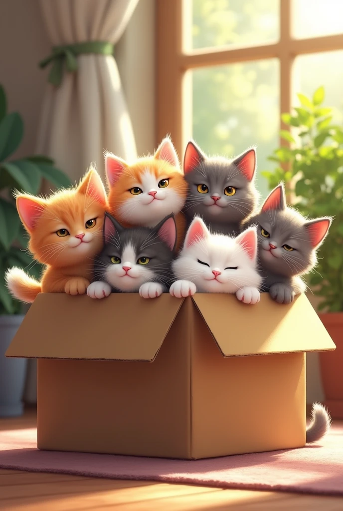 A box full of cute cats