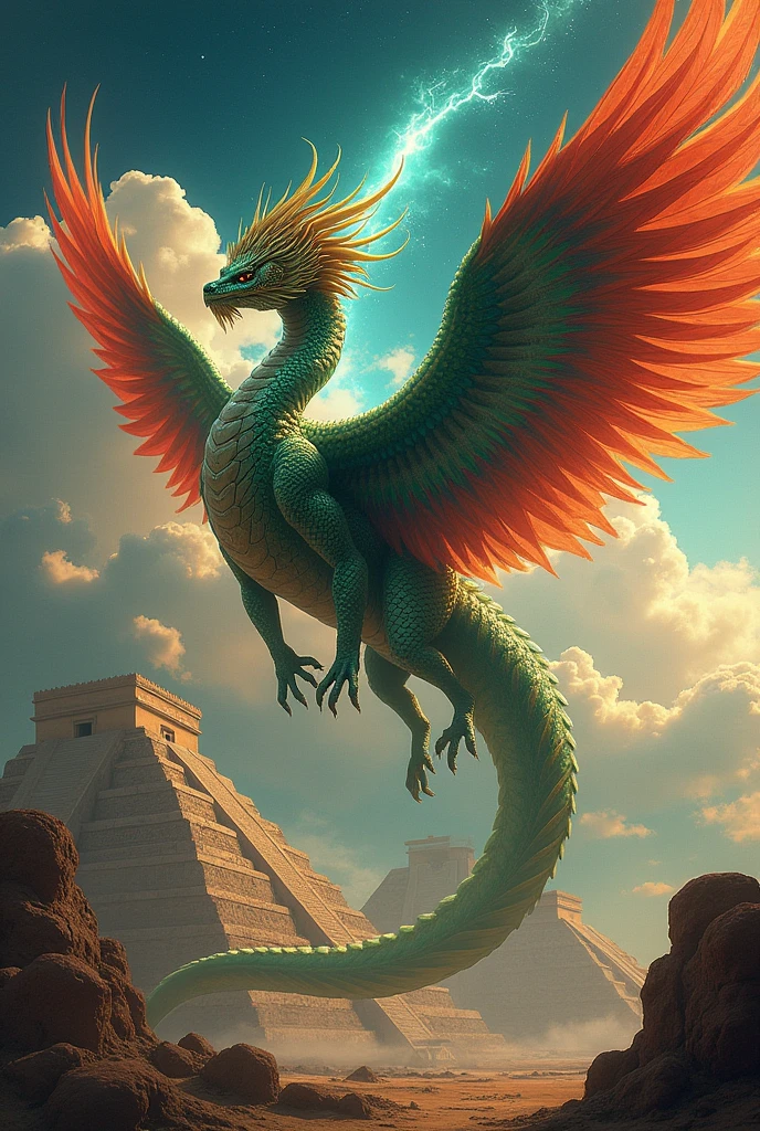 make a giant serpent with wings and feathers that represents the Aztec god Quetzalcoatl
