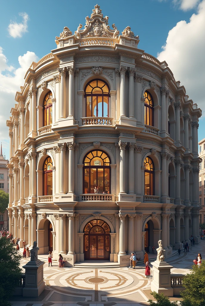 A supermarket or tourist spots with a classical architectural style, but with an inspiration in a coliseum