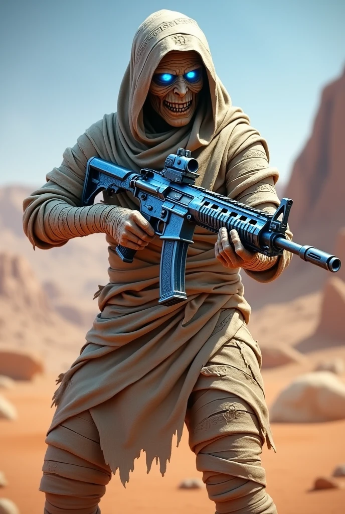 A pubg mobile mummy skin holding with m4 glacier 