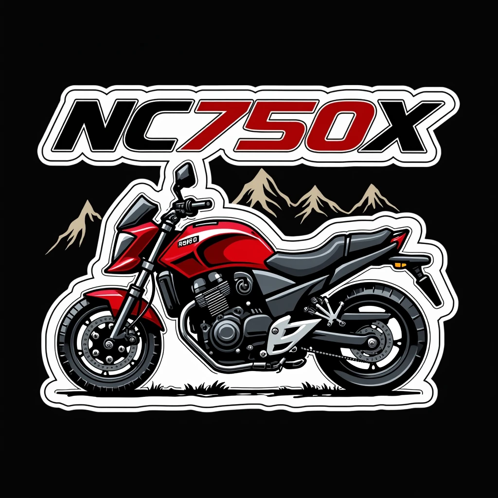 ((logo with white border:1.5)), crear un logo with white border de un pirata manejando una honda NC750x, mountains background