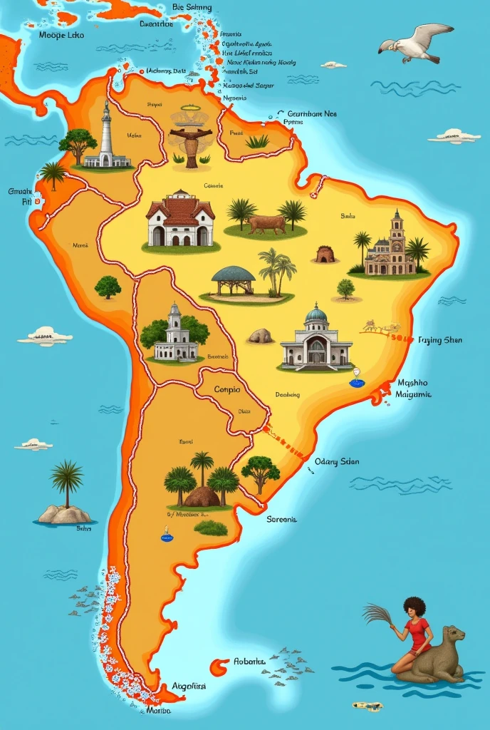 Create a map with the states of Bahia ,Rio Grande do Norte and Maranhao, Alagoas Sergipe,with its symbols
