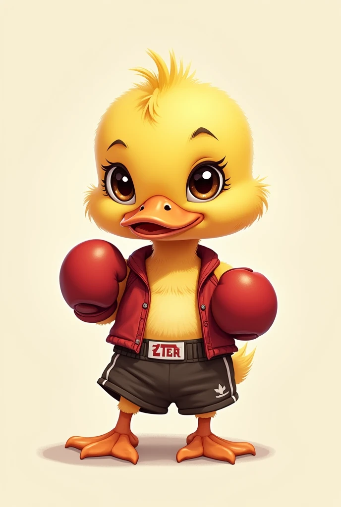 Drawing of a baby duck in a kickboxing suit