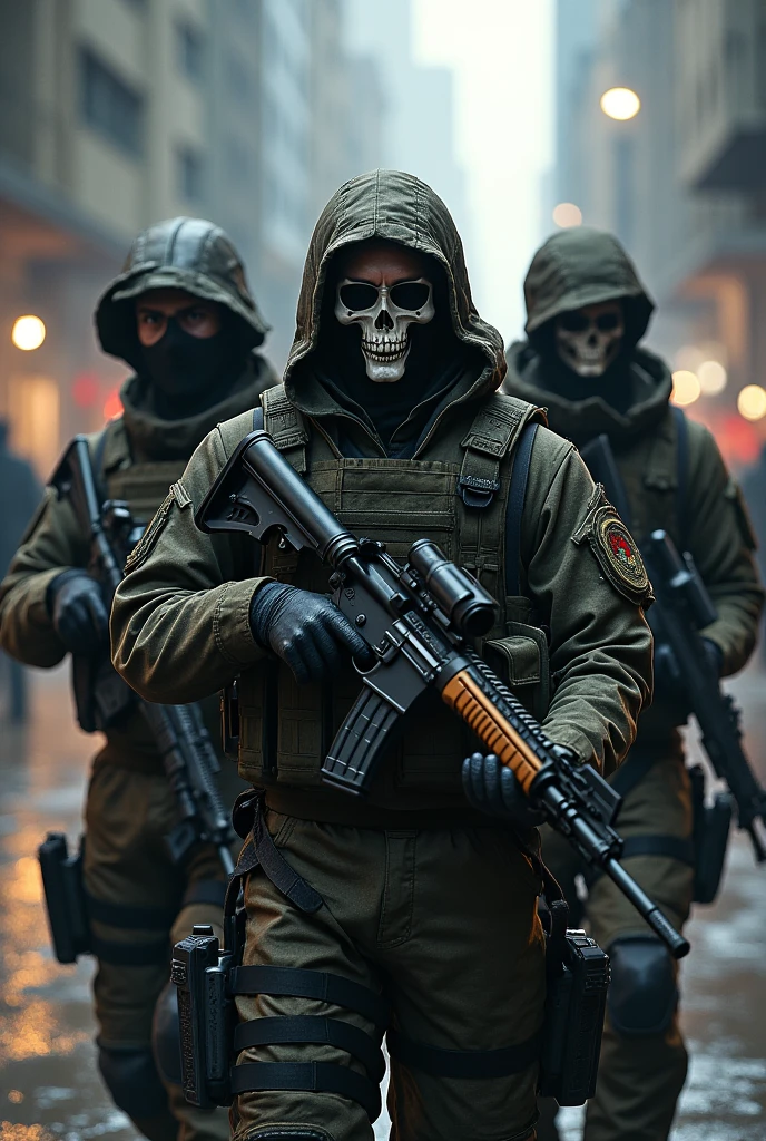 Three call of duty characters together including the one with skull mask