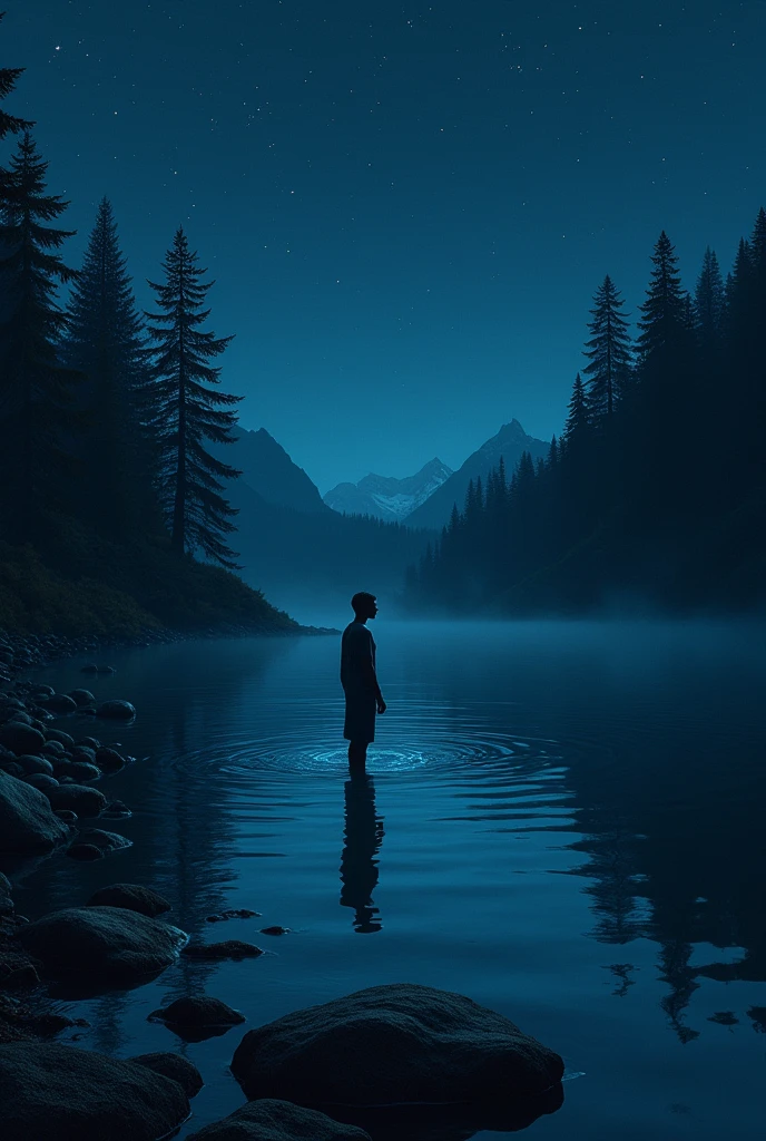 The man decides to bathe in the lake at night