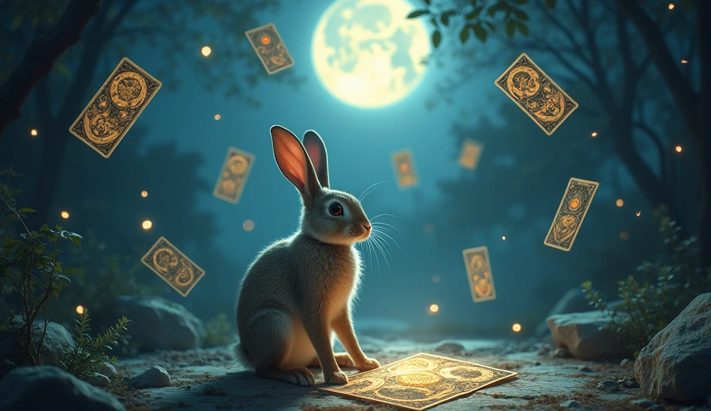 Tarot Cards、rabbit、moon、Mysterious worldview、Cards dancing