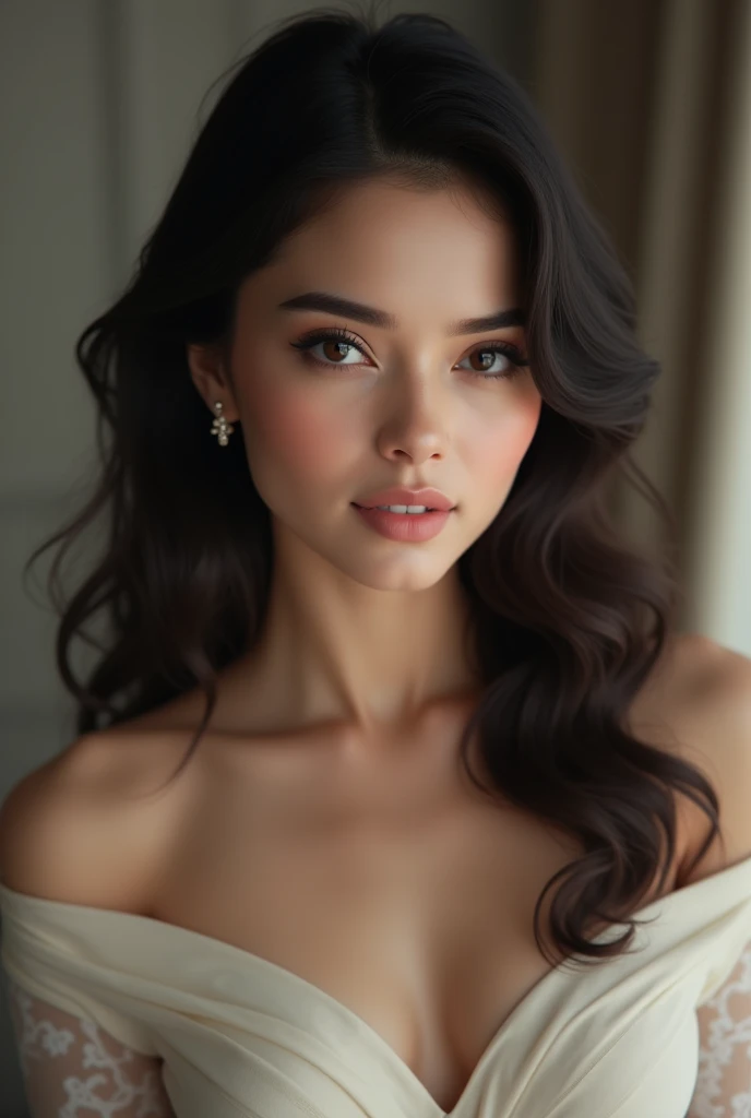 a woman has a discreet smile, very beautiful, black