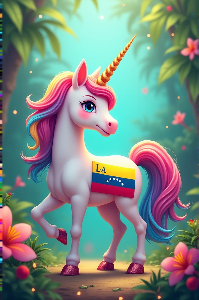 Kawaii unicorn with the flag of Venezuela
