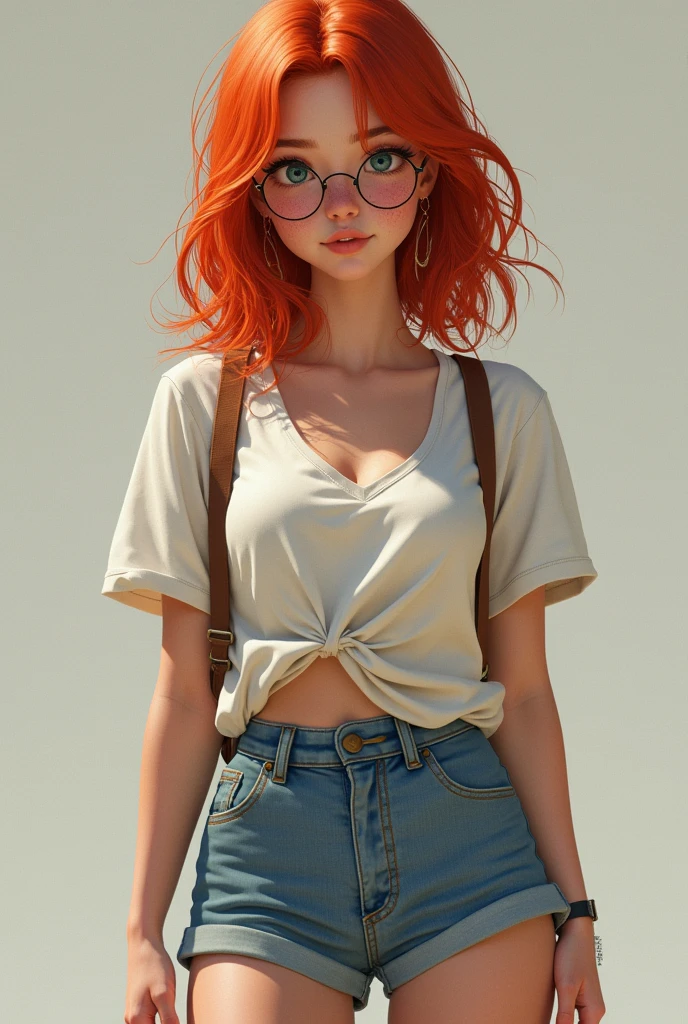 Create redhead girl wearing glasses in low skater outfit 1.60