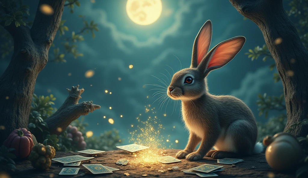 Tarot Cards、rabbit、moon、Mysterious worldview、Cards dancing
