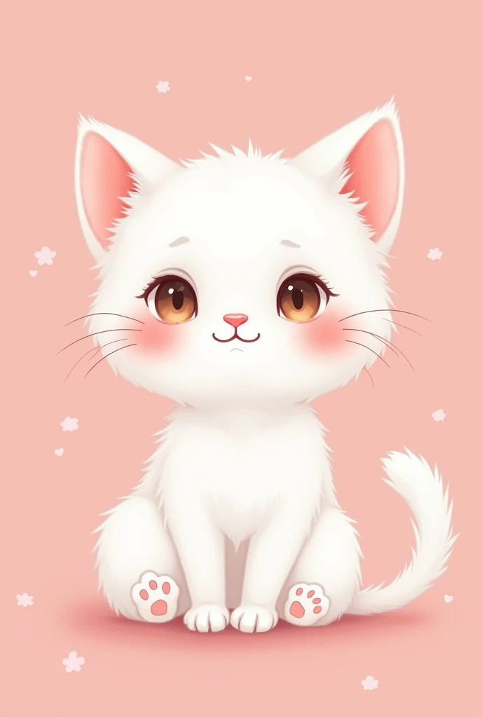 White blushing cat with pink background