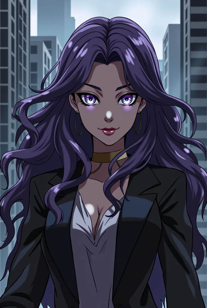 OC my hero academia vilain. Girl with long wavy purple hair and silver eyes