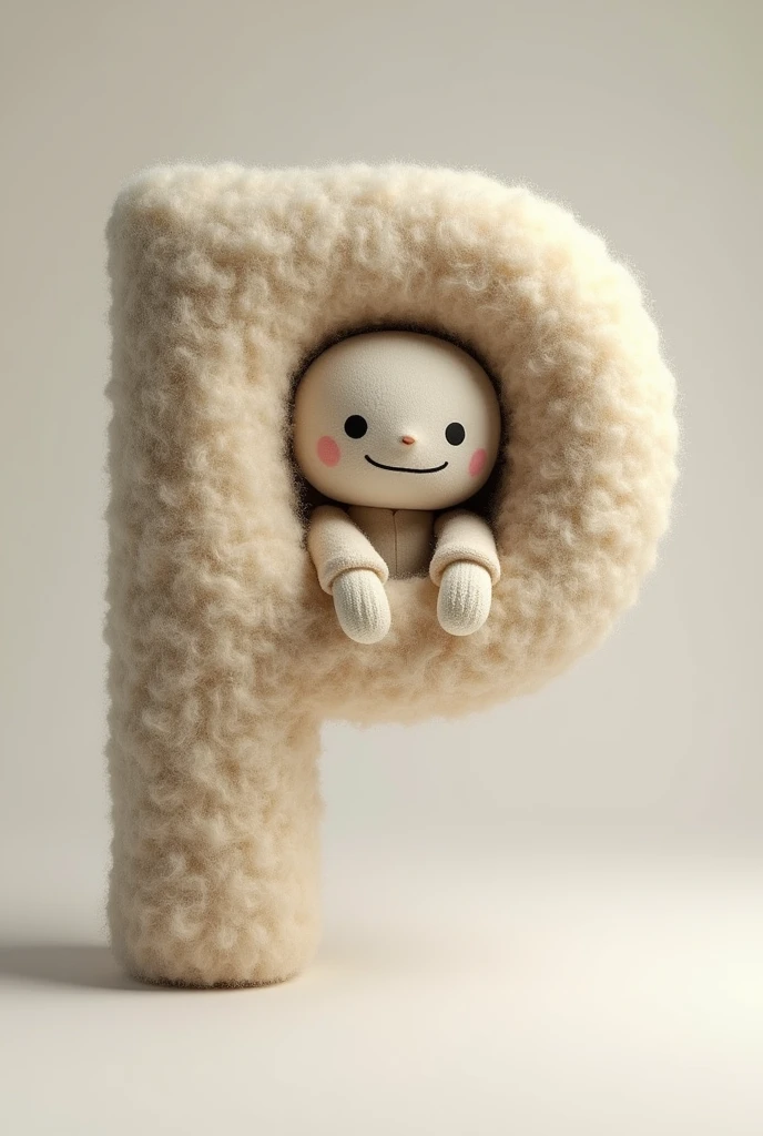 Make a letter "p" wool, in 3d and the gap of the p is a chat bot in illustration


