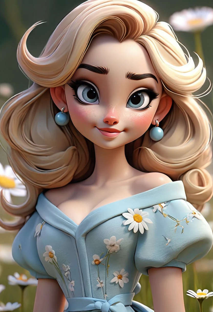 nose piercing, standing, jewelry, BABY-BLUE cloak, baby-pink jumpsuit (insanely detailed, beautiful detailed face, masterpiece, best quality), cleavage, piercing blue eyes. TWIN-TAILS. BEAUTIFUL COMBO OF Sabrina Carpenter and Ivanka Trump . dd-cup sized breasts. short and dainty. happy, smiling cheerful face. Skipping in a magical meadow of daisies. Magical realism. 1950s Panovision 70. 4K Ultra HD, Extreme Detail And Intricate Realism. Stunning 2D Vector Detailed clear. lifelike.

