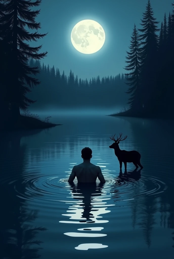 Man bathes at night in the lake and finds an animal
