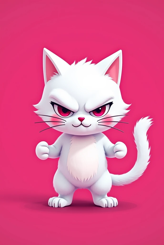 White fierce blushing cat with pink background logo for gaming