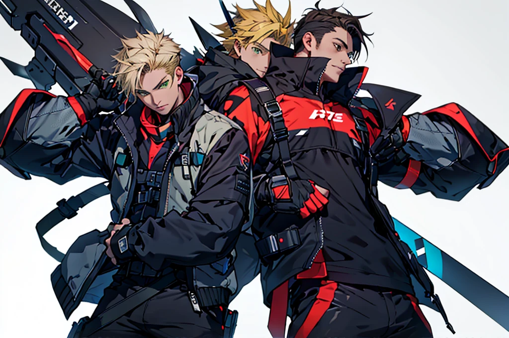 brown、male、Blonde、Green Eyes、Mambang Hair、Joint protection exoskeleton、Height 180cm、halberd、Cheerful、Jacket