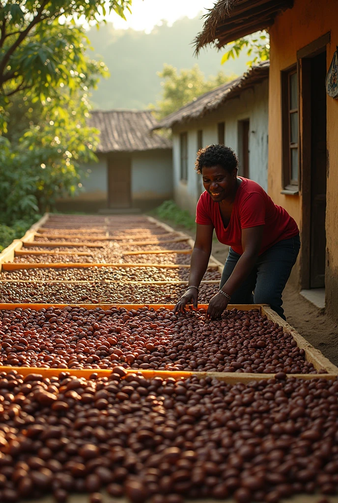 Drying cocoa beans at Elbas House