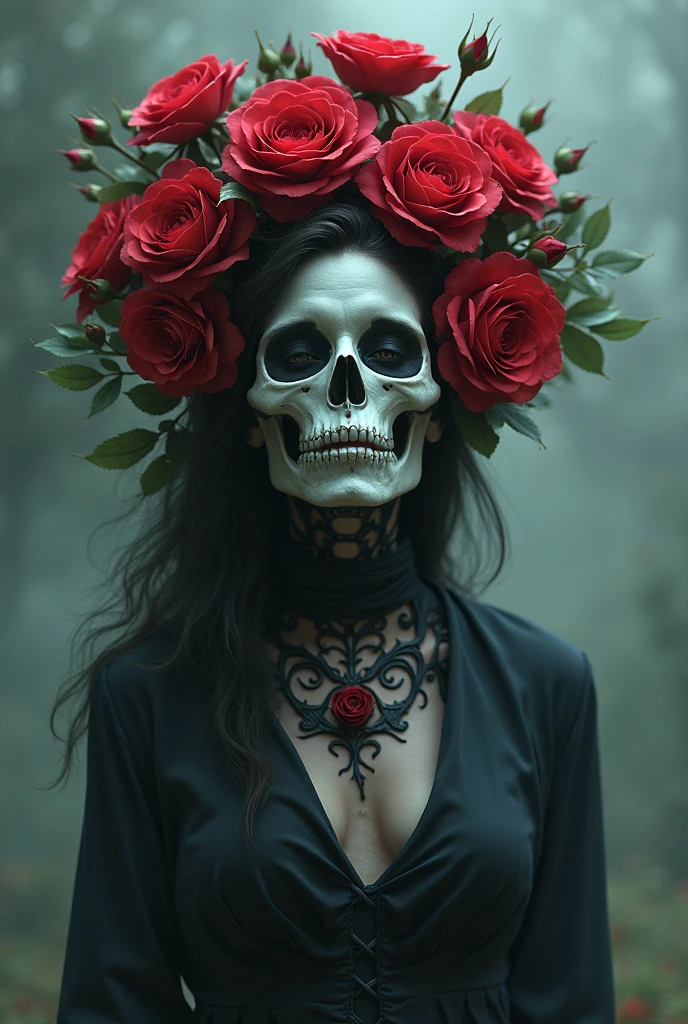 skull woman with roses
