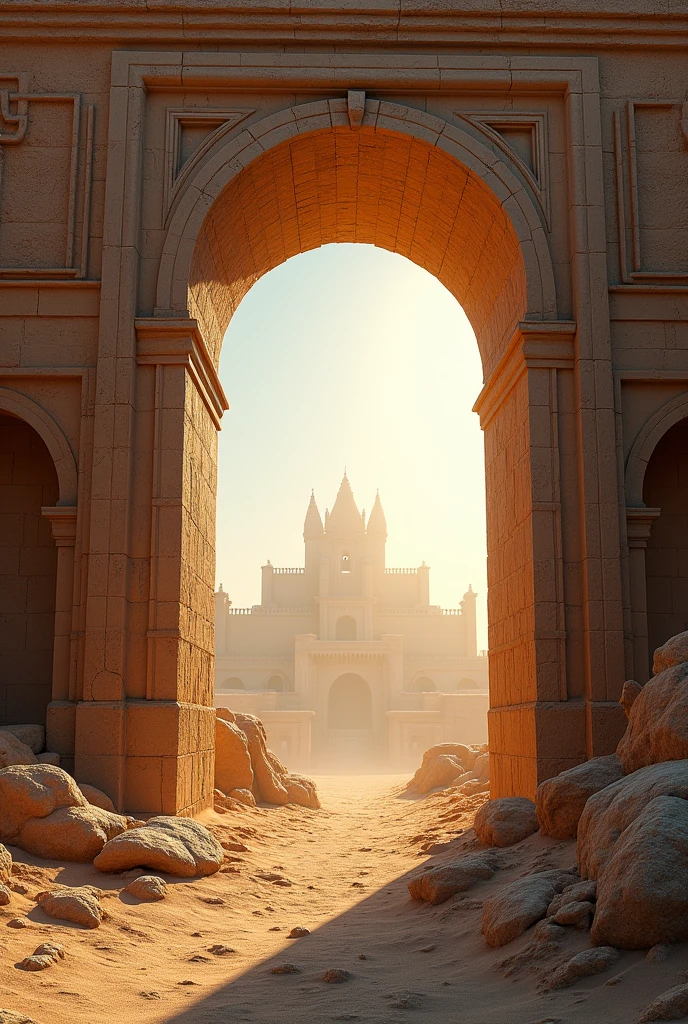 ((Very detailed)),Entrance to the ruins,Dilapidated stone arch,Desert areas,A big city swallowed by sand, ((masterpiece, Highest quality, Very detailedCG, unity 8k wallpaper )),(masterpiece, Highest quality, Highest quality, Official Art, beautiful),Very vivid,High-precision images,Ultra-high resolution,Poster Art,Impressive photos,Macro Lens