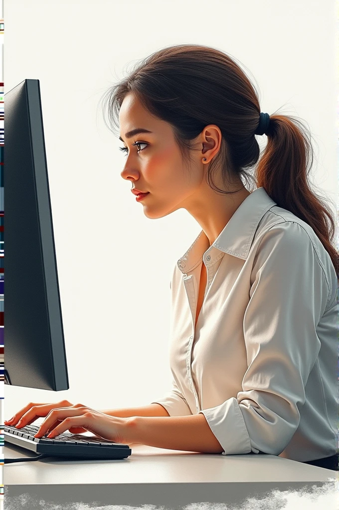 Drawing of a woman working on a computer