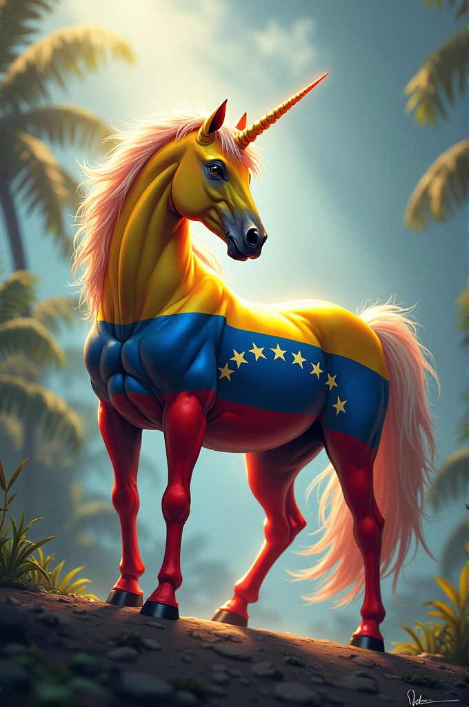 Anime-like muscle unicorn with the Venezuelan flag