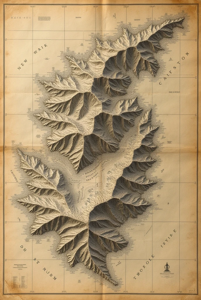 A vintage image of an old map created using analog photogrammetry techniques, showing topographic details and clearly defined boundaries.