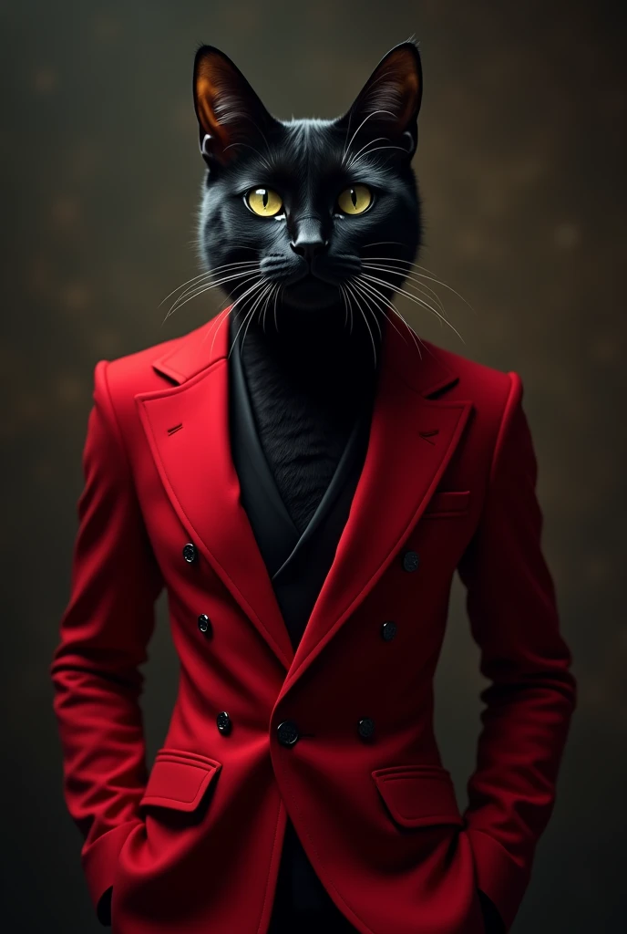 Black cat with red suit