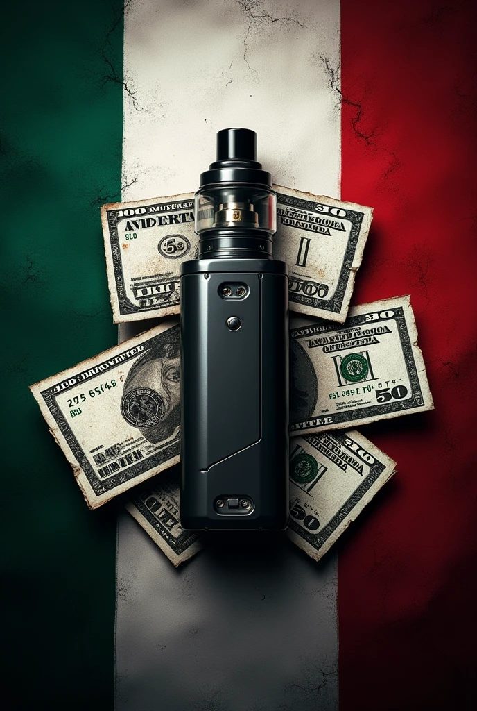 A logo for a page called “VAPE”_5G_MX” that contains a vape and bills that say “5G” in letters. That has a Mexican flag and representation of drug traffickers.