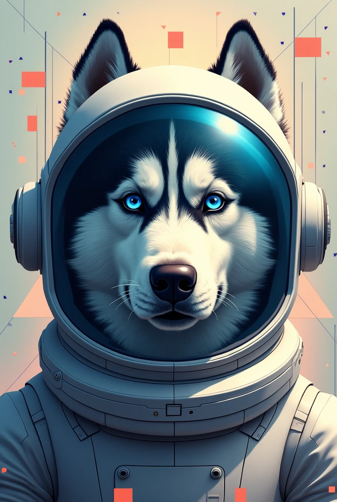 Siberian Husky with astronaut helmet and math geometry 