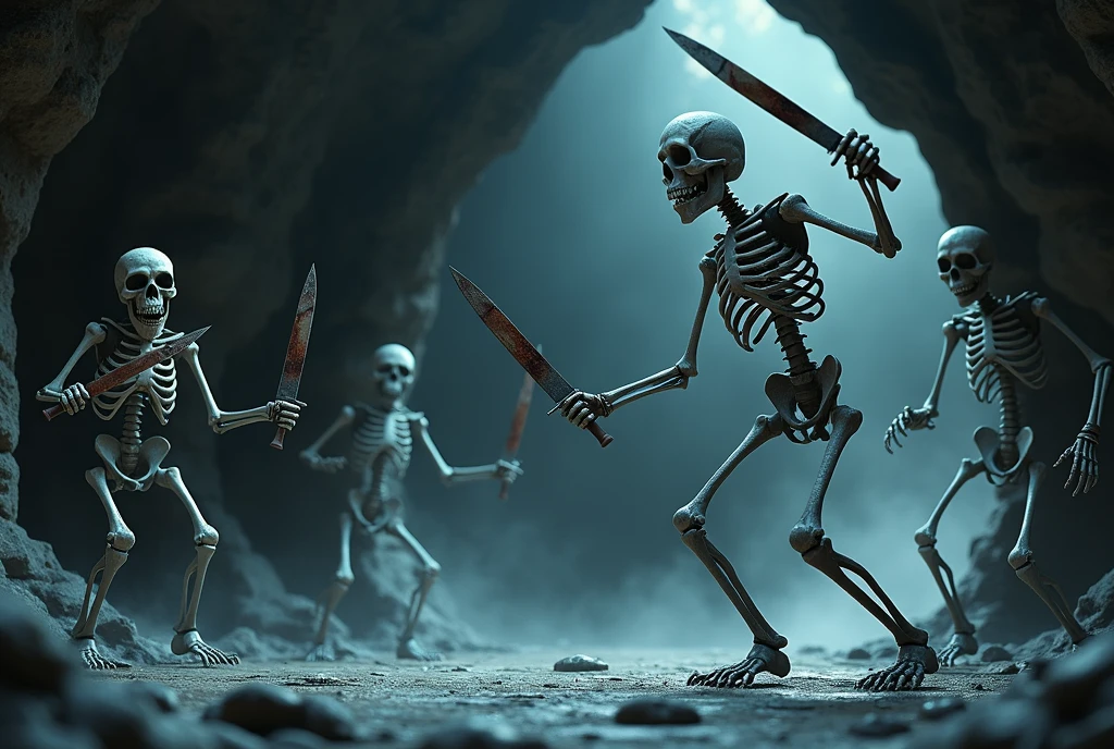 5 skeletons with knives in their hands