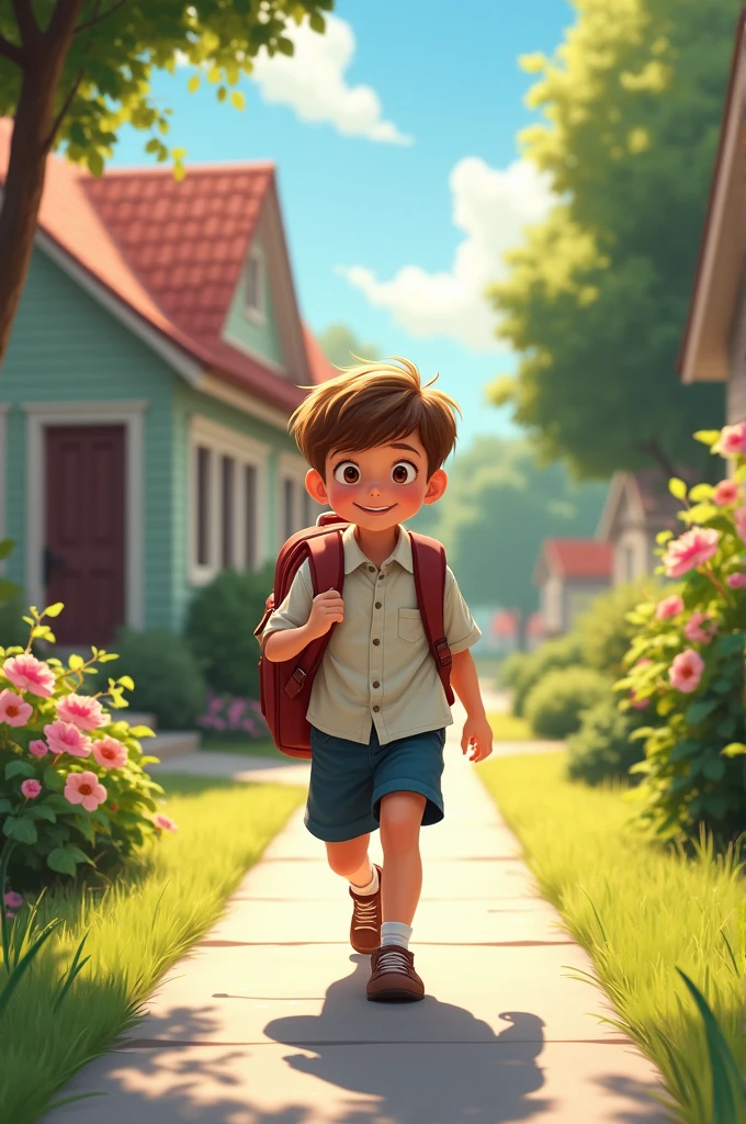 A boy walking from school