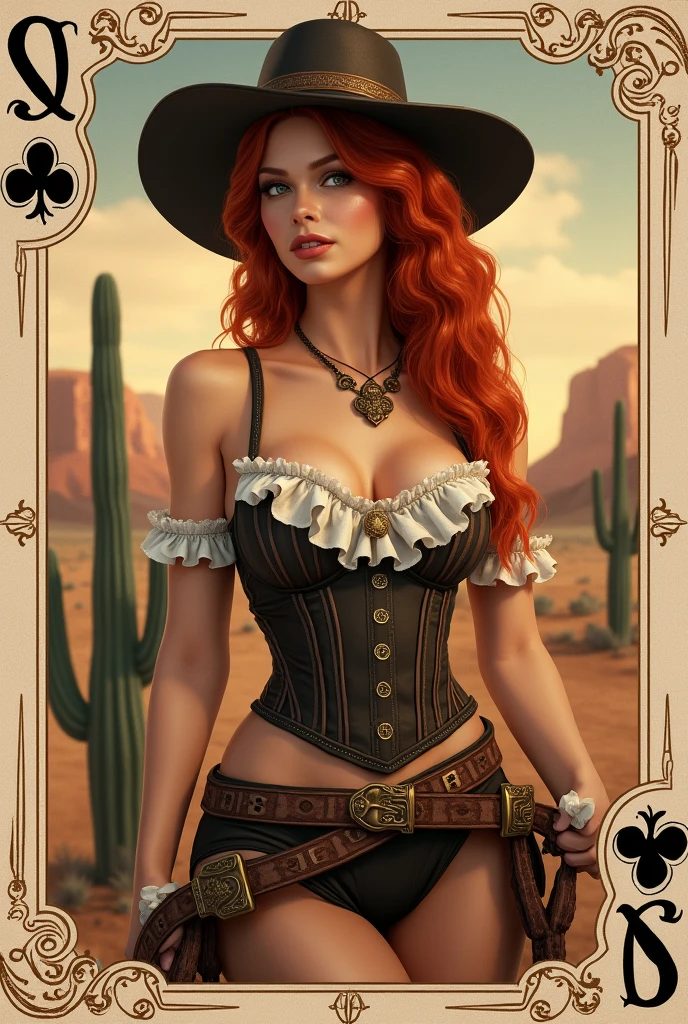 vintage western themed playing cards with redheaded women