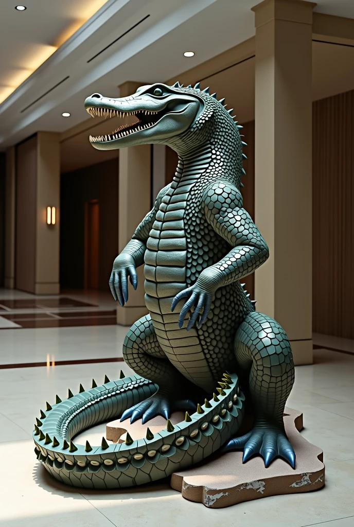 The free-standing crocodile sculpture displayed in the center of the room is so unique that everyone who walks by must stop and admire the sculpture.